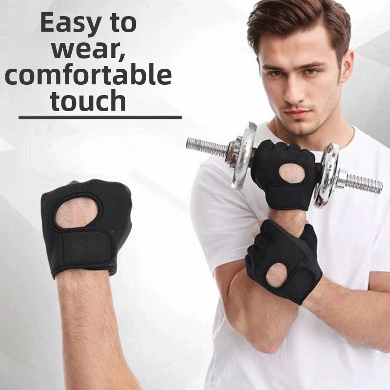 Sportiniai delniniai pirštinės – pusė piršto, lengvi, neslidūs, treniruotėms ir dviračiams; Medžiaga: guma/plastikas