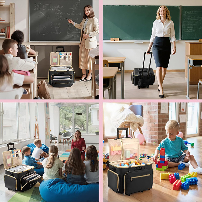 Geantă de profesor pe roți, cu compartiment pentru laptop și organizator de fișiere în formă de acordeon (36–55 L, poliester)