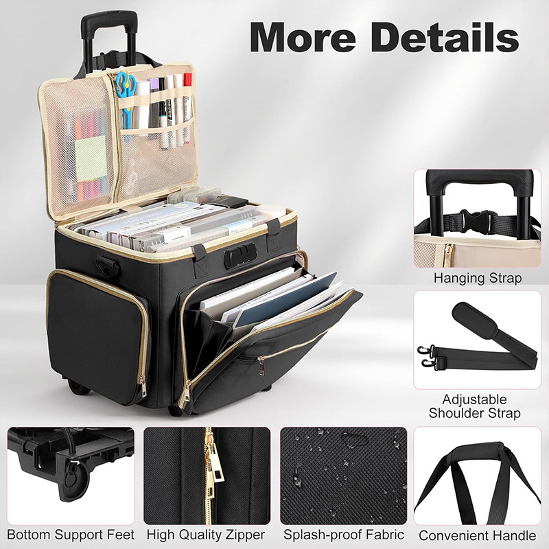 Geantă de profesor pe roți, cu compartiment pentru laptop și organizator de fișiere în formă de acordeon (36–55 L, poliester)