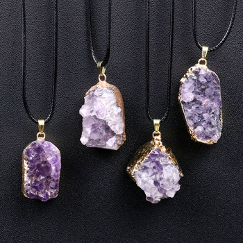 Κολιέ με μενταγιόν από αμέθυστο σε συστάδες, ακανόνιστος σχεδιασμός, απλό κολιέ