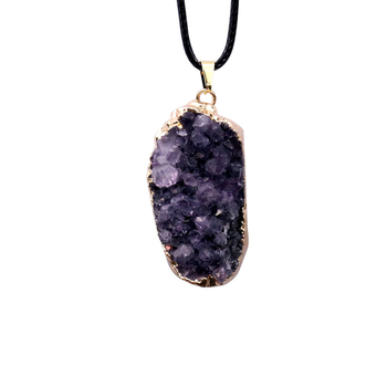 Κολιέ με μενταγιόν από αμέθυστο σε συστάδες, ακανόνιστος σχεδιασμός, απλό κολιέ