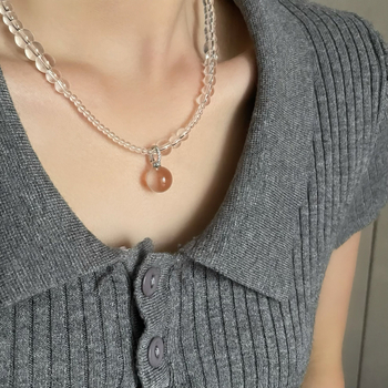 Колие с висулка от S925 стерлингово сребро, кристал, геометричен стил лукс, полирана повърхност