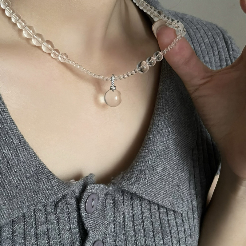 Колие с висулка от S925 стерлингово сребро, кристал, геометричен стил лукс, полирана повърхност