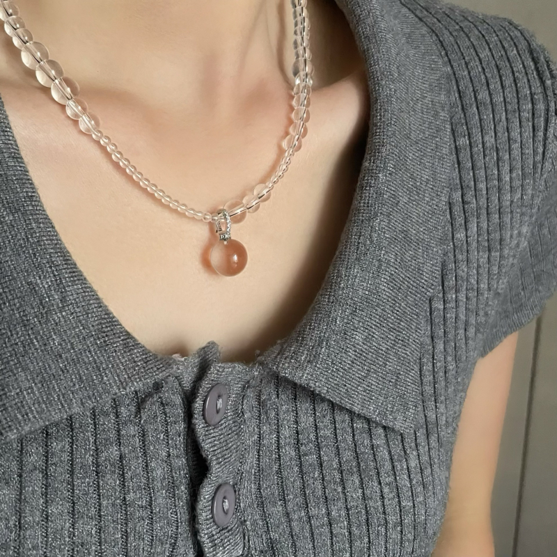 Колие с висулка от S925 стерлингово сребро, кристал, геометричен стил лукс, полирана повърхност