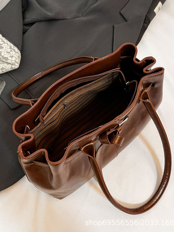 Geantă Tote PU | Formă orizontală pătrată | Închidere cu fermoar | Buzunar interior pentru telefon