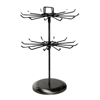 Двуслойна железна въртяща се поставка за бижута за бюро — дисплей за колие, гривни и червило; Материал: желязо; Брой слоеве: двойни; Въртене: двуслоен дизайн; Корпус: пластмасов; Тегло: 1 кг