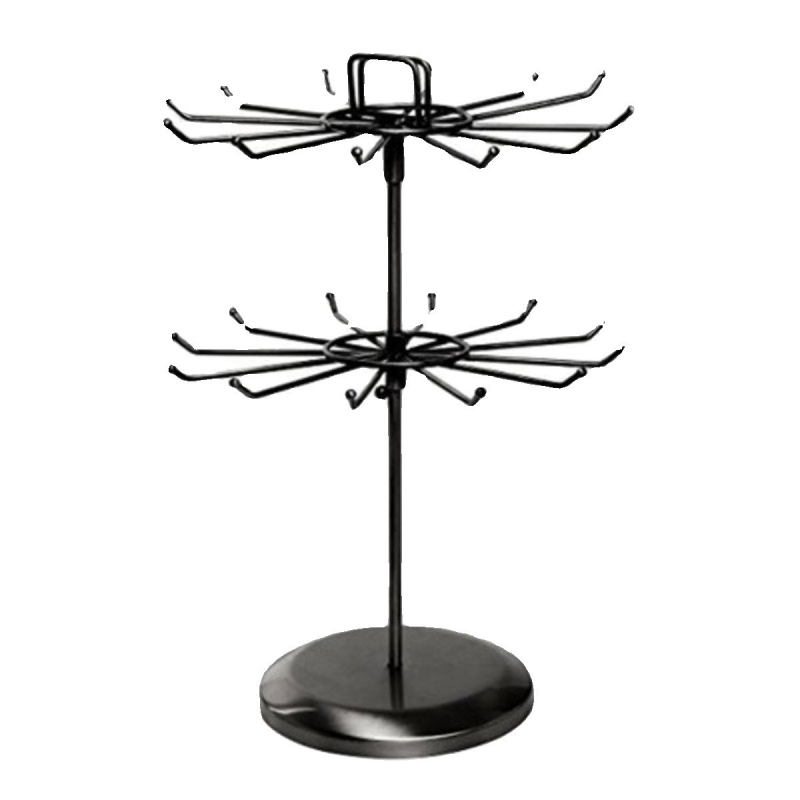 Двуслойна железна въртяща се поставка за бижута за бюро — дисплей за колие, гривни и червило; Материал: желязо; Брой слоеве: двойни; Въртене: двуслоен дизайн; Корпус: пластмасов; Тегло: 1 кг