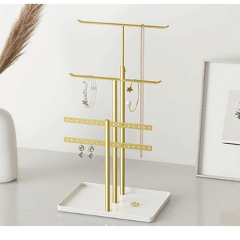Четириетажна метална стойка за бижута с подвижен повдигащ механизъм - Т-образен дизайн за бюро
