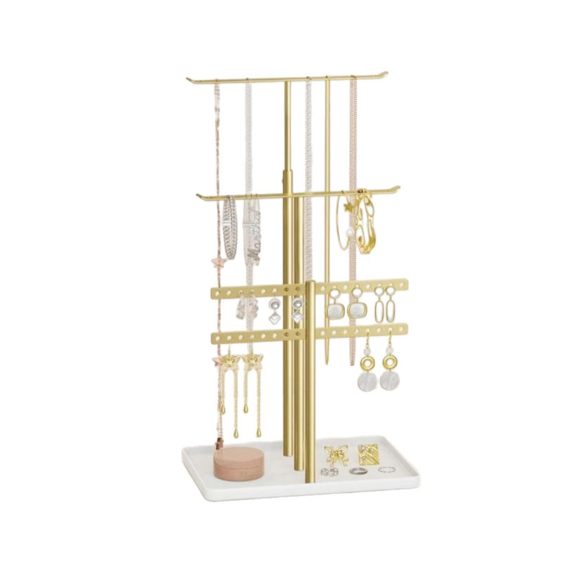 Четириетажна метална стойка за бижута с подвижен повдигащ механизъм - Т-образен дизайн за бюро