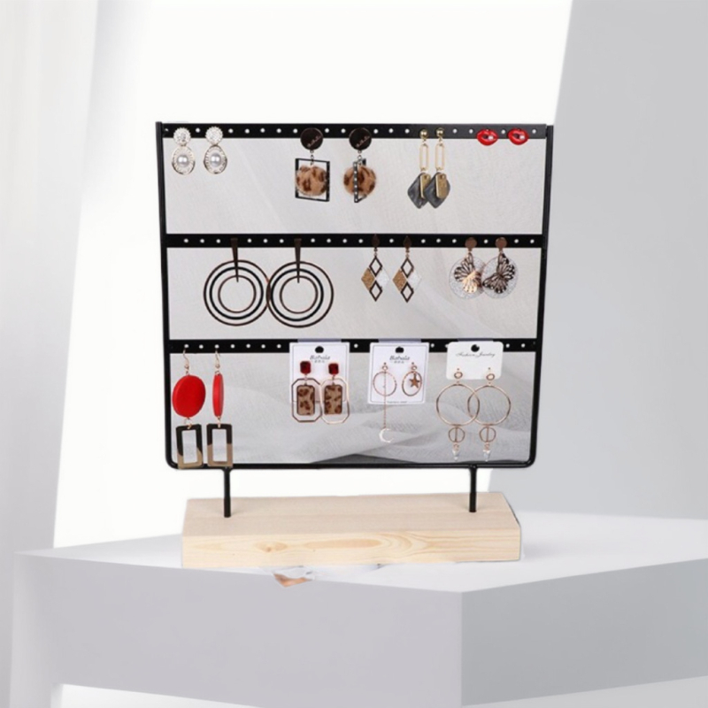 Dongsheng Стойка за обици за витрина — вертикална метална рамка с дървена облицовка, Nordic стил