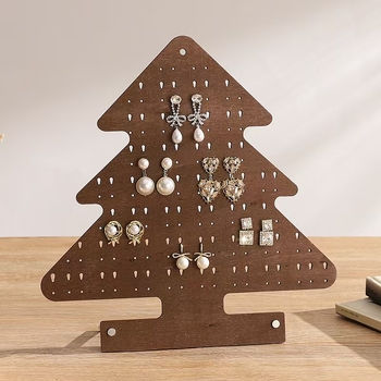 Дървен настолен дисплей за бижута във форма на Коледно дърво за обици и висулки