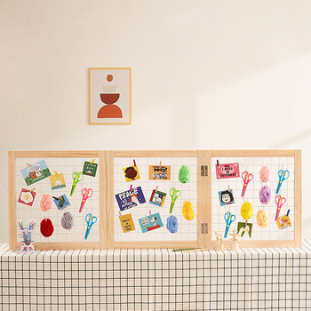 Сгъваема стойка за дисплей от масивно дърво с мрежеста конструкция за детска градина, Нордически стил, декоративни елементи от желязо