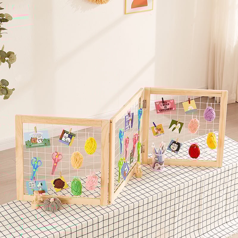 Сгъваема стойка за дисплей от масивно дърво с мрежеста конструкция за детска градина, Нордически стил, декоративни елементи от желязо
