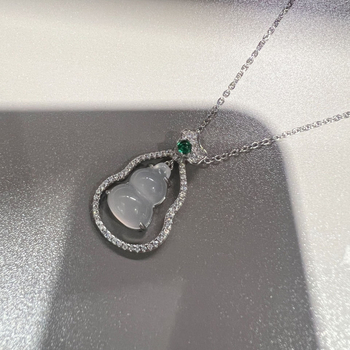 Bakrena ogrlica s kapkastim privjeskom, chalcedon i jade mozaika, lanac tipa O, Billion Craftsmen