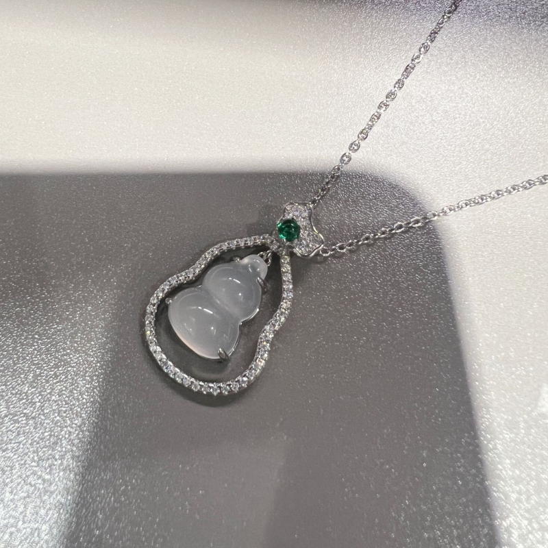 Bakrena ogrlica s kapkastim privjeskom, chalcedon i jade mozaika, lanac tipa O, Billion Craftsmen