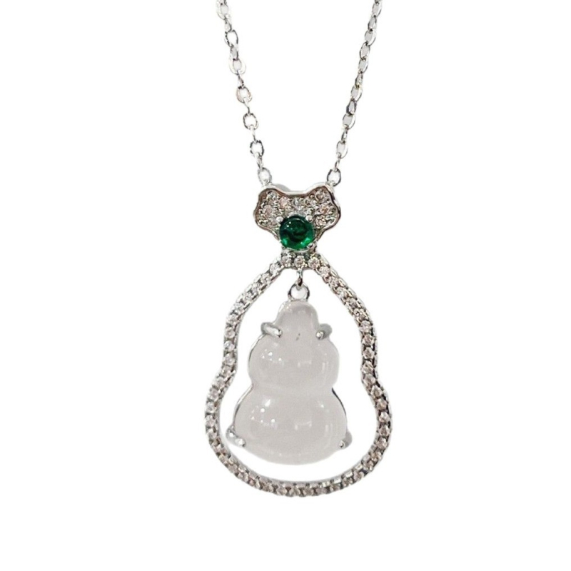 Bakrena ogrlica s kapkastim privjeskom, chalcedon i jade mozaika, lanac tipa O, Billion Craftsmen