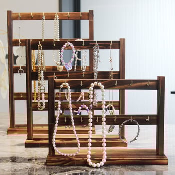 Пластмасова настолна стойка за бижута, 4 нива, мултифункционална за съхранение на обици, колиета и гривни