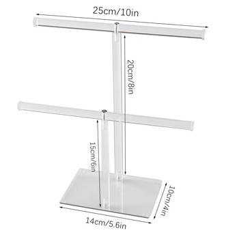 Стойка за бижута – прозрачен акрил, Т-образна форма, двойно ниво, лесна за сглобяване