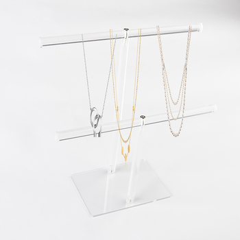 Стойка за бижута – прозрачен акрил, Т-образна форма, двойно ниво, лесна за сглобяване