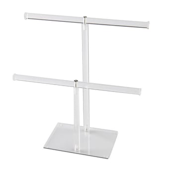 Стойка за бижута – прозрачен акрил, Т-образна форма, двойно ниво, лесна за сглобяване