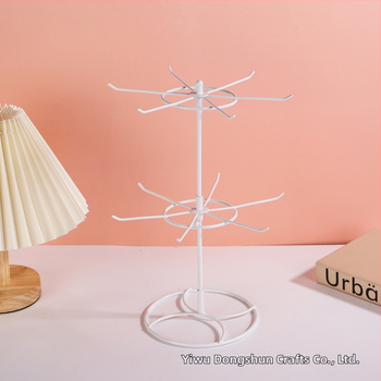 Двуетажна въртяща се метална поставка за бижута - геометричен дизайн, за гривни и обици