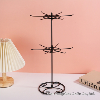 Двуетажна въртяща се метална поставка за бижута - геометричен дизайн, за гривни и обици