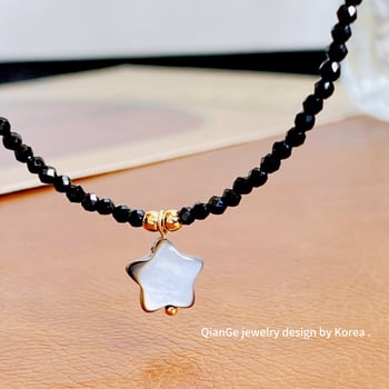 Kristály- és kagyló gyöngyös nyaklánc, ötágú csillag medállal, golyós lánccal, elektropolírozott bevonattal, könnyű luxus stílus