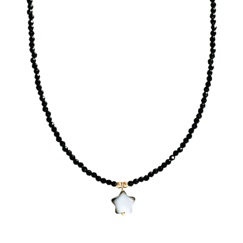 Kristály- és kagyló gyöngyös nyaklánc, ötágú csillag medállal, golyós lánccal, elektropolírozott bevonattal, könnyű luxus stílus