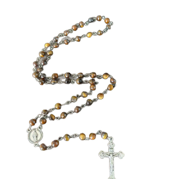 Tigraszemes nyaklánc, elektroplazált medállal, kézzel gyöngyölt lánccal, uniszex