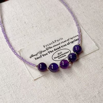 Κολιέ με χάντρες αμέθυστου, φρέσκο και καθαρό αισθητικό στυλ, πλευρικοί λίθοι από αμέθυστο, ατομικά συσκευασμένο