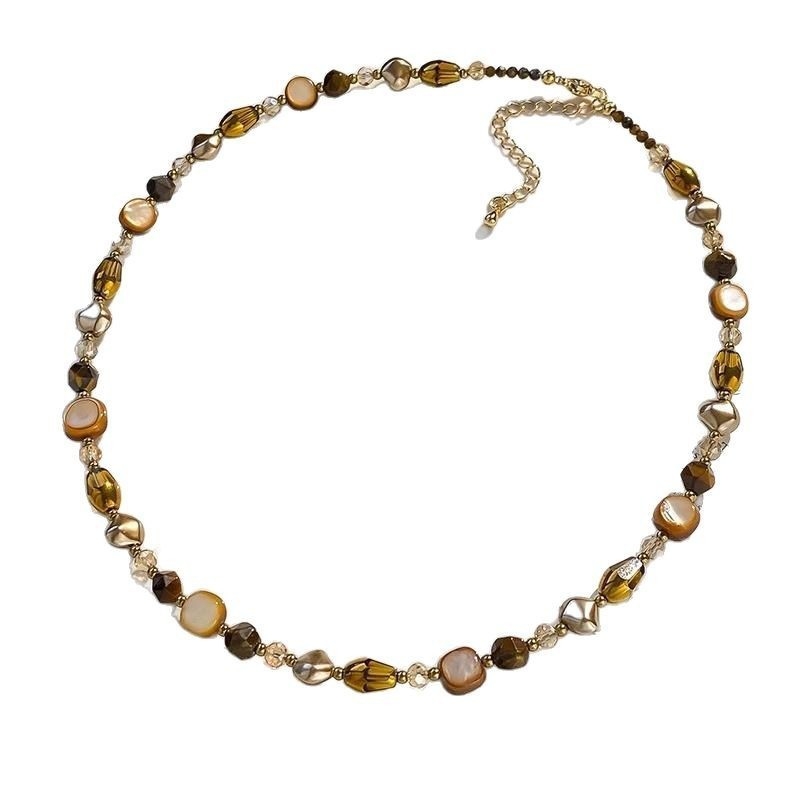 Colier cu mărgele de sticlă și lazurit, țesut, pandant geometric, lanț normal, lansare toamnă 2025, Dai Bamboo Jewelry