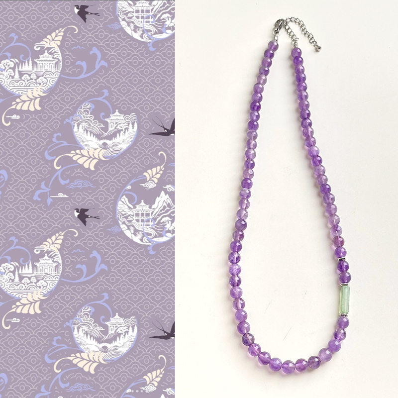 Colier din cristal de ametist, lucrat manual, design geometric, lanț obișnuit