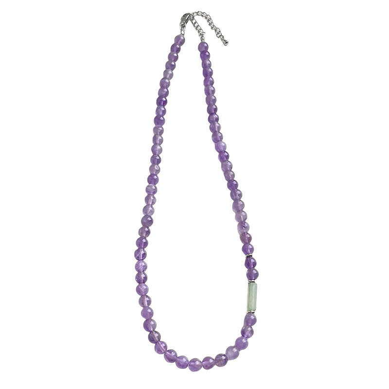 Colier din cristal de ametist, lucrat manual, design geometric, lanț obișnuit