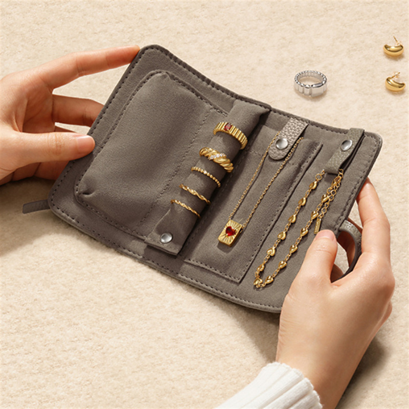 Kožna rolna torbica za nakit, skladište prstena i narukvica, koreanskog stila clutch