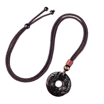 Ogrlica s obsidijanskim privjeskom, polirani završetak, kineski stil (literarno retro), Aolan Jewelry, ljeto 2025 izdanje