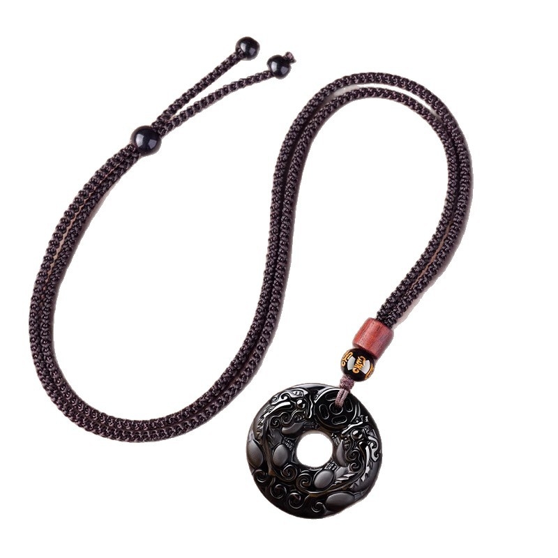 Ogrlica s obsidijanskim privjeskom, polirani završetak, kineski stil (literarno retro), Aolan Jewelry, ljeto 2025 izdanje