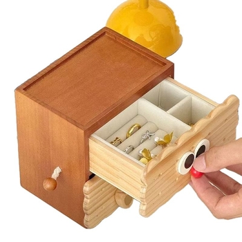 Koka juvelierizstrādājumu kaste – cepumu formas, divslāņu nodalījums prstenēm un auskarām, japāņu stils