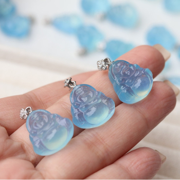 Akvamarin Maitreja Buddha izrezbaren privjesak, srebro 925, prirodni kristal, ogrlica DIY