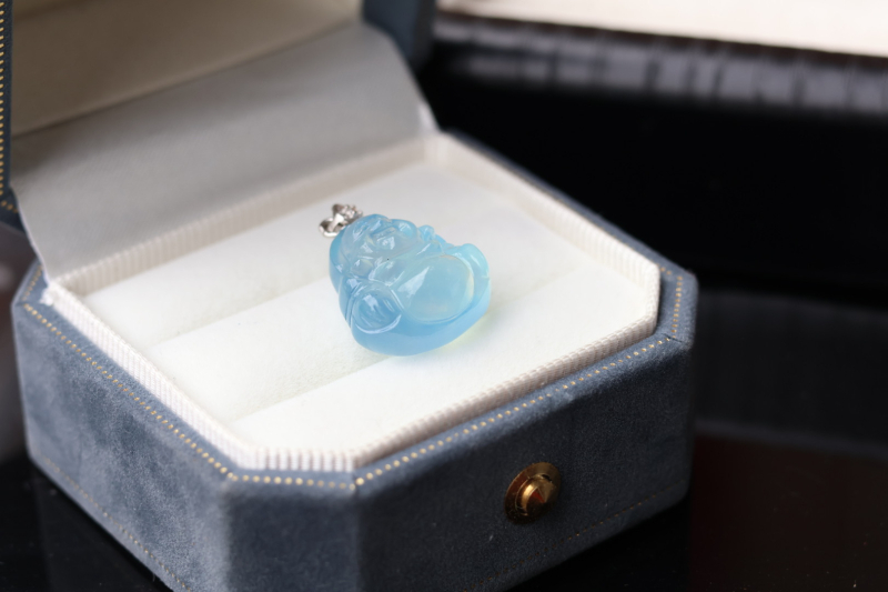 Akvamarin Maitreja Buddha izrezbaren privjesak, srebro 925, prirodni kristal, ogrlica DIY