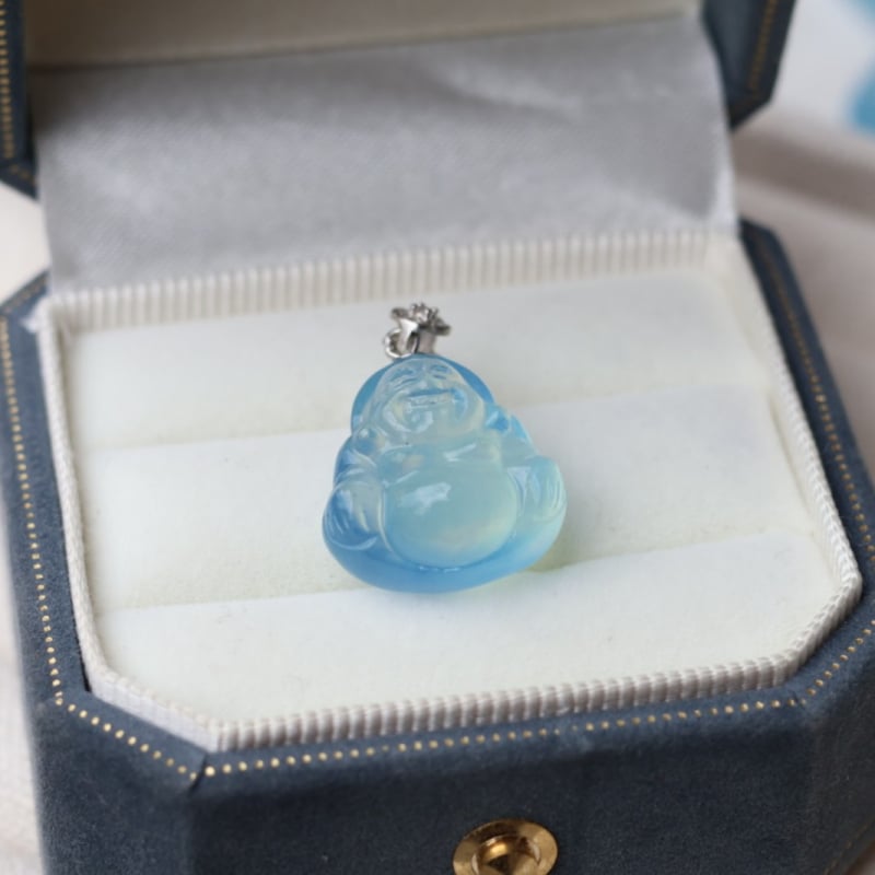 Akvamarin Maitreja Buddha izrezbaren privjesak, srebro 925, prirodni kristal, ogrlica DIY