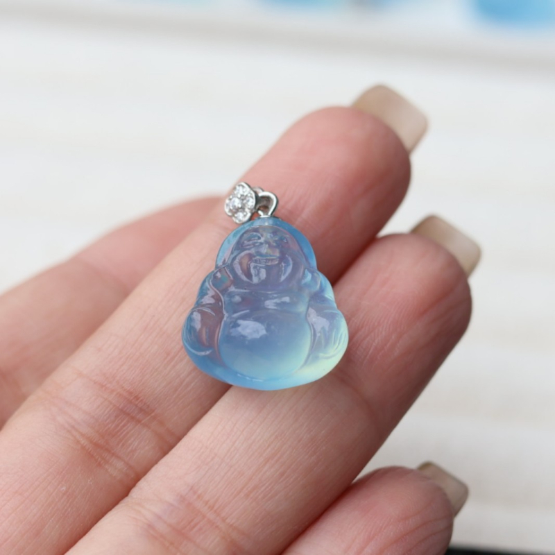 Akvamarin Maitreja Buddha izrezbaren privjesak, srebro 925, prirodni kristal, ogrlica DIY