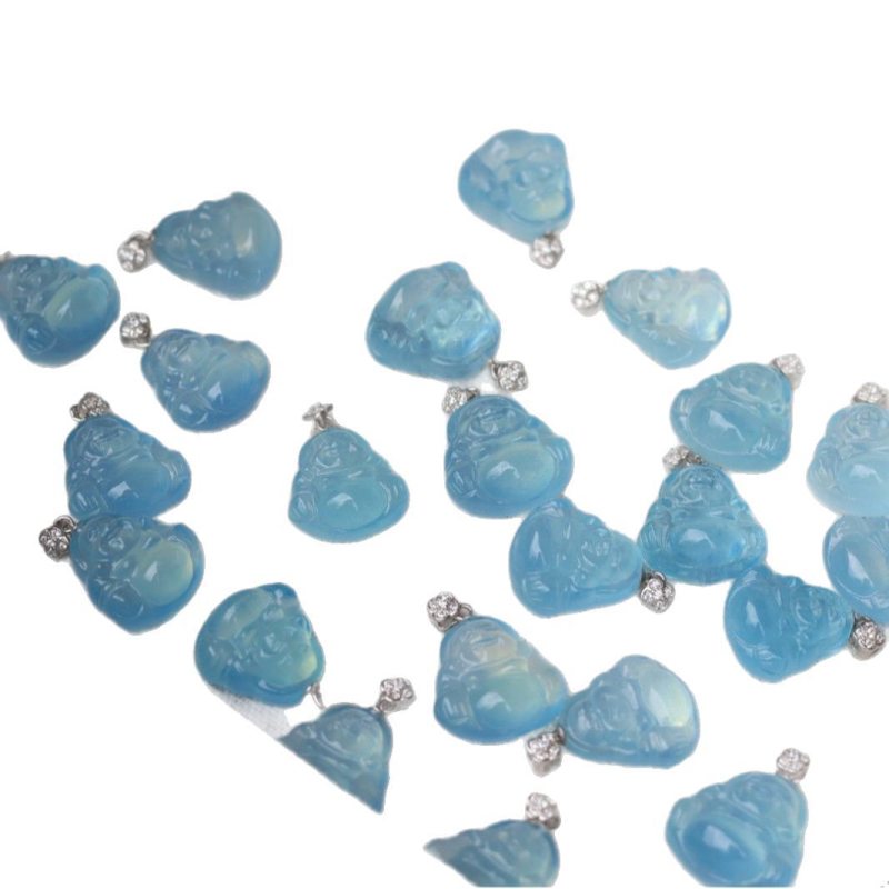 Akvamarin Maitreja Buddha izrezbaren privjesak, srebro 925, prirodni kristal, ogrlica DIY