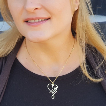 Ogrlica s privjeskom srca vjere od nehrđajućeg čelika, elektroplatirano, lanac zmijskog tipa, duljina 51–80 cm, moguć personalizirani tekst, Faith serija