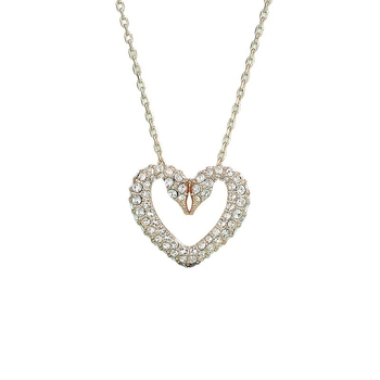 Ogrlica Beating Heart sa Swarovski kristalima, geometrijski dizajn, O-lanac, višeslojna, s privjeskom