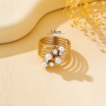 Višestruki ženski prsten s perlama i umjetnim kamenjem, legura, geometrijski oblik, elektroplatiranje, zimska 2025 verzija