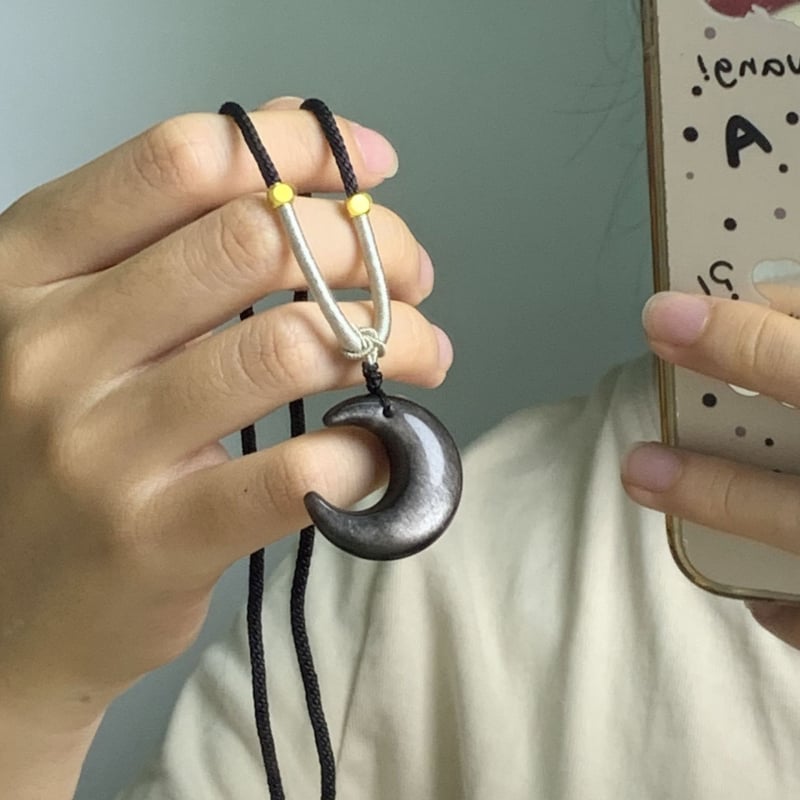 Ogrlica s kristalnim polumjesecom, ručna izrada, križasti lanac, kineski stil, unisex