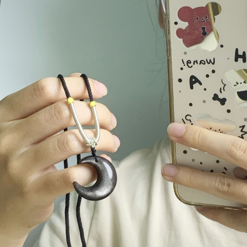 Ogrlica s kristalnim polumjesecom, ručna izrada, križasti lanac, kineski stil, unisex