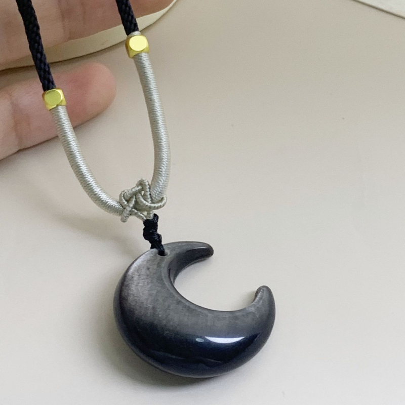 Ogrlica s kristalnim polumjesecom, ručna izrada, križasti lanac, kineski stil, unisex