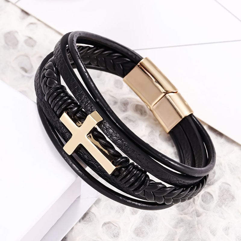 2025 m. nauja, tarpvalstybinė, karštai parduodama daugiasluoksnė rankomis austa nerūdijančio plieno kryžminė apyrankė vyrams