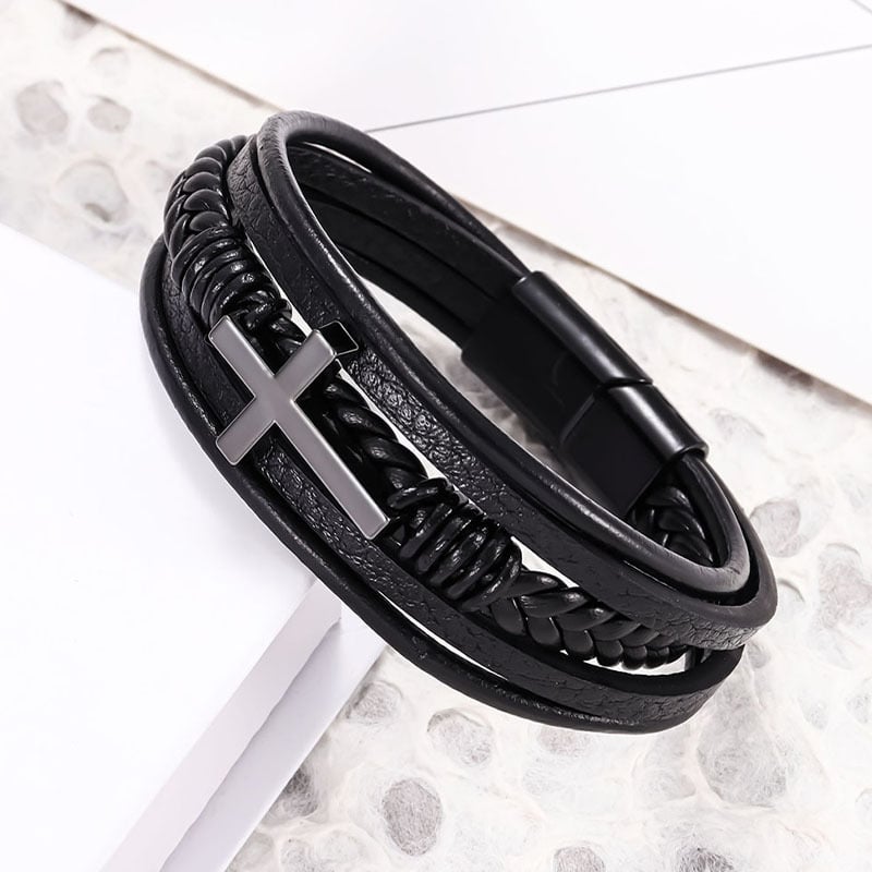 2025 m. nauja, tarpvalstybinė, karštai parduodama daugiasluoksnė rankomis austa nerūdijančio plieno kryžminė apyrankė vyrams